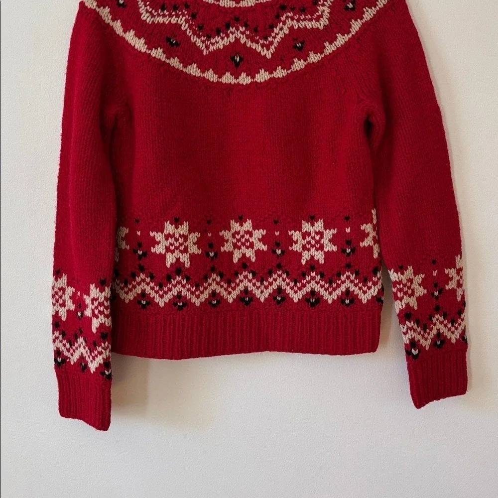 J. Crew Vintage Hand Knit Wool Cashmere‎ Fairisle Icelandic Red Sweater Medium